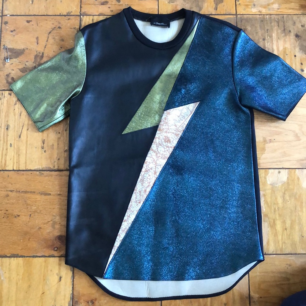3.1 Phillip Lim Leather +Neoprene T-shirt